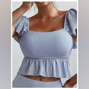 Chic Blue Striped Bikini Top